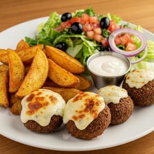 PLATO GRATINADO FALAFEL (PATATAS Y ENSALADA)